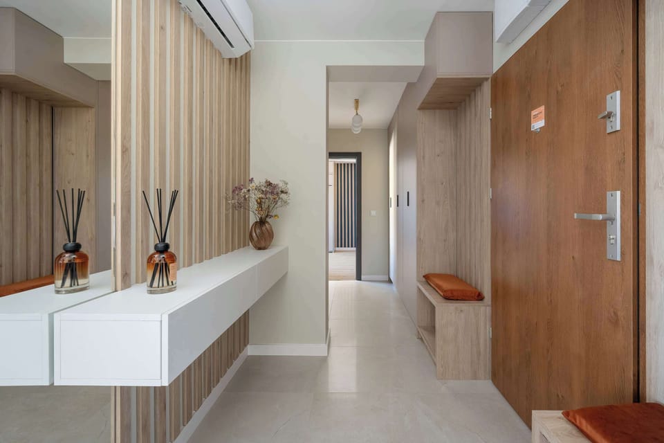 Spacious entrance hallway with contemporary interior styling and clean design lines.