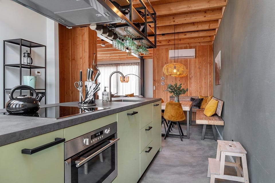 Kitchen Island with Oven, Gas Stove and Dining Table