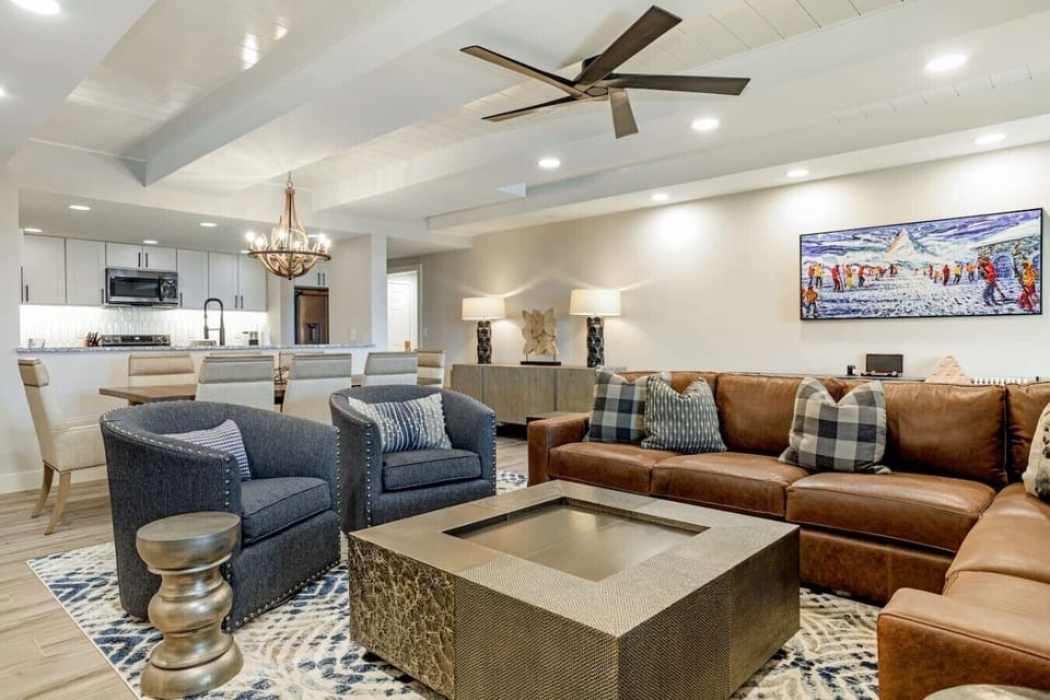 Elegant living room with smart tv and fireplace