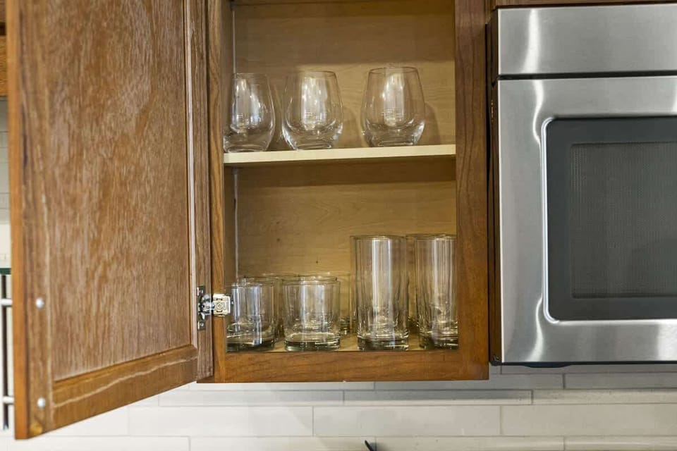 Fully stocked glassware and kitchen essentials make it easy to enjoy drinks, meals, and entertaining during your stay.