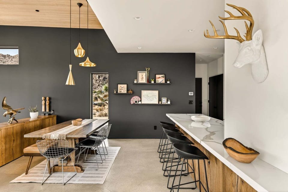 Open concept kitchen and dining.