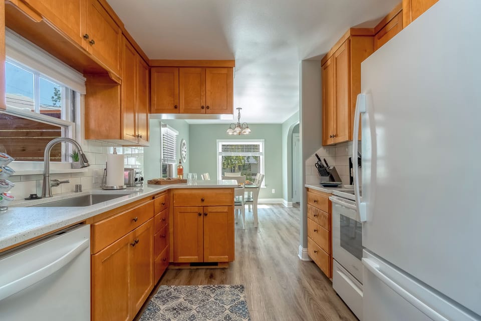 Full-size appliances and generous counter space make cooking easy.
