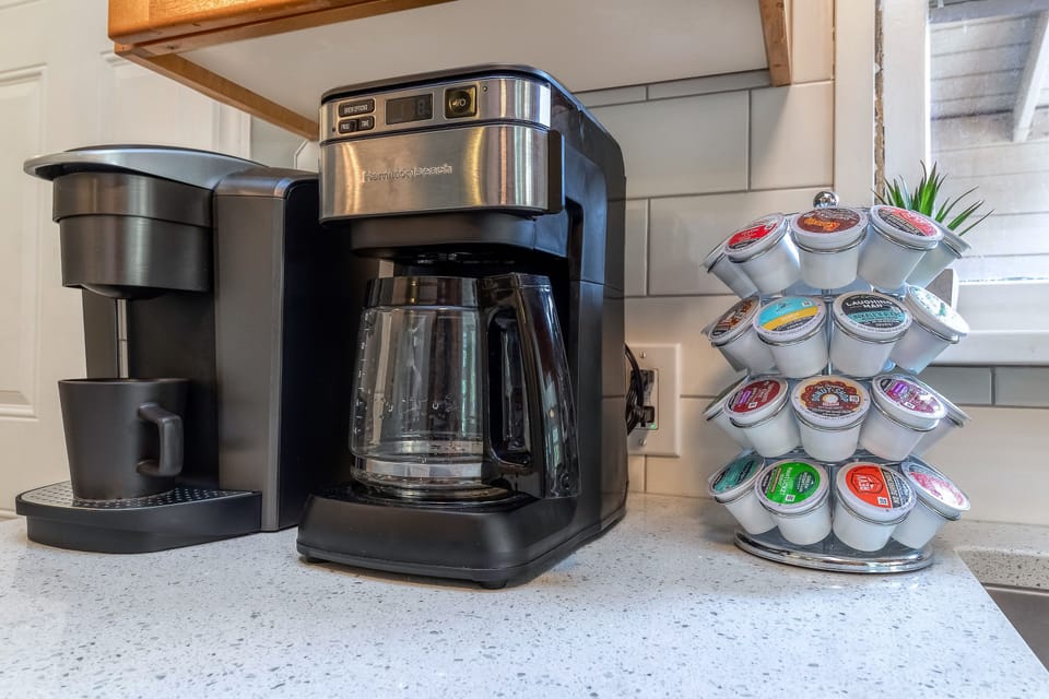 Coffee maker and pod selection help start the day at your own pace.