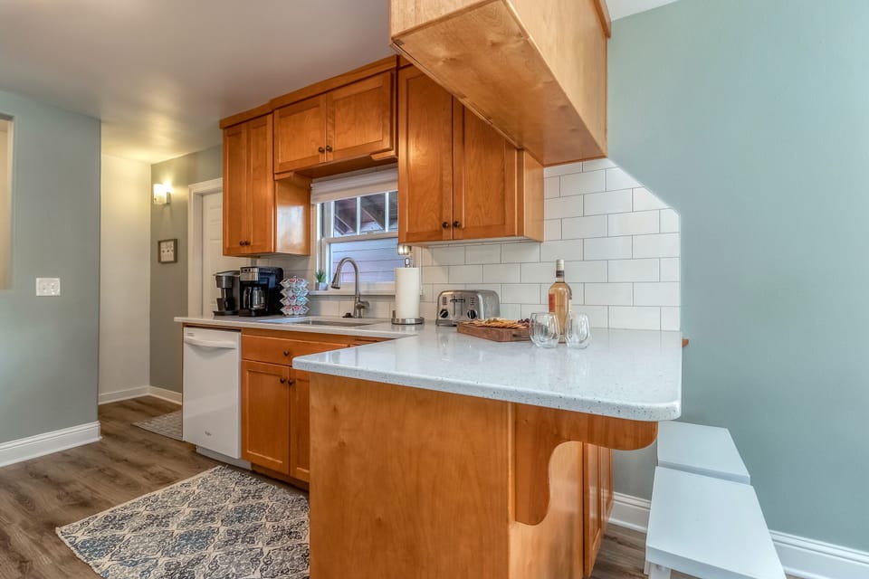 Breakfast bar seating keeps everyone connected while meals are prepared.
