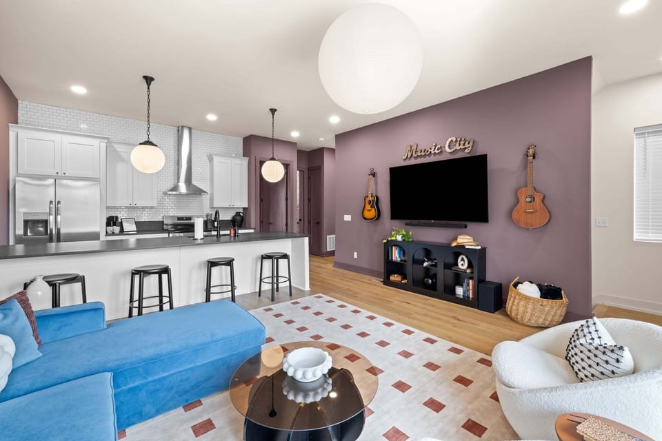 Grab a stool at the island or kick back on the couch.
