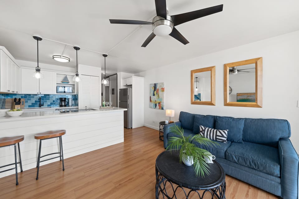 Living room features a sleeper sofa for extra guests sleeping arrangement