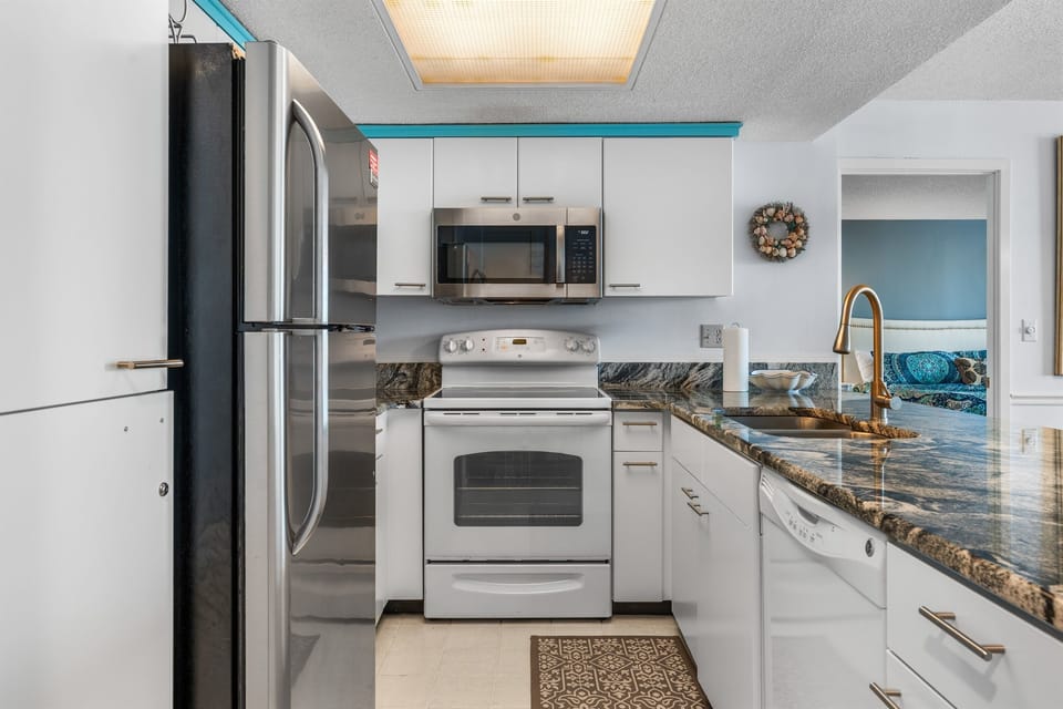 Well stocked Kitchen, all the comforts of home except at the BEACH!