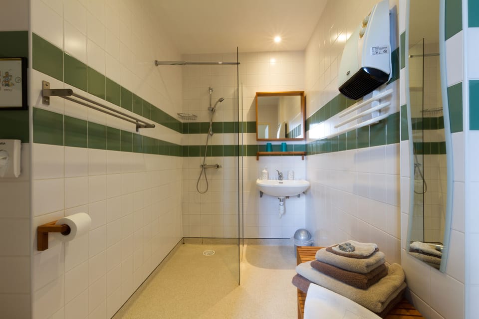 Double Room, Accessible | Bathroom | Hair dryer, towels, soap, shampoo