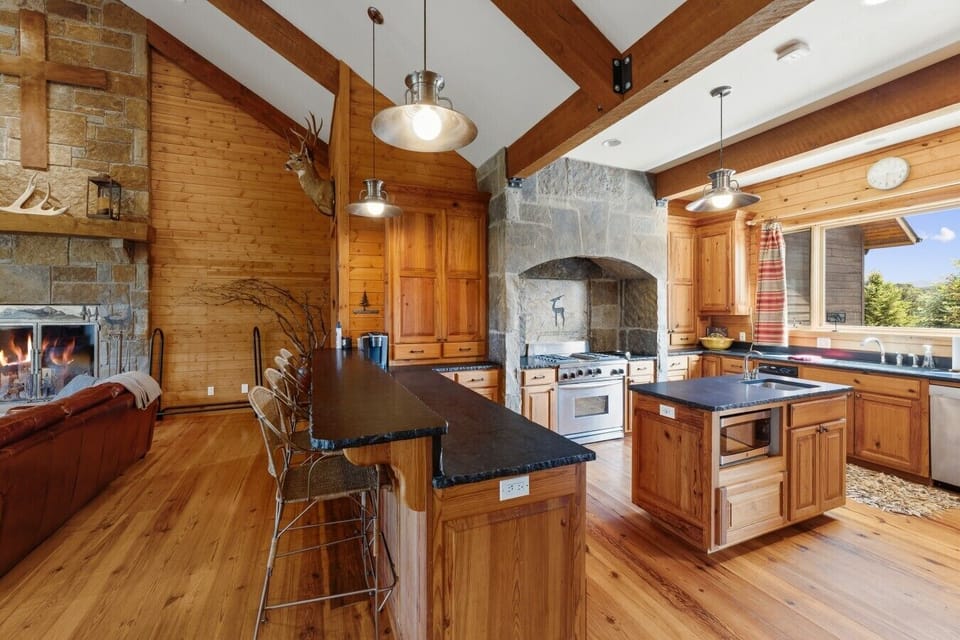 Kitchen with bar top seating