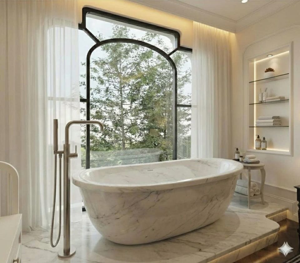 Combined shower/tub, free toiletries, hair dryer, towels