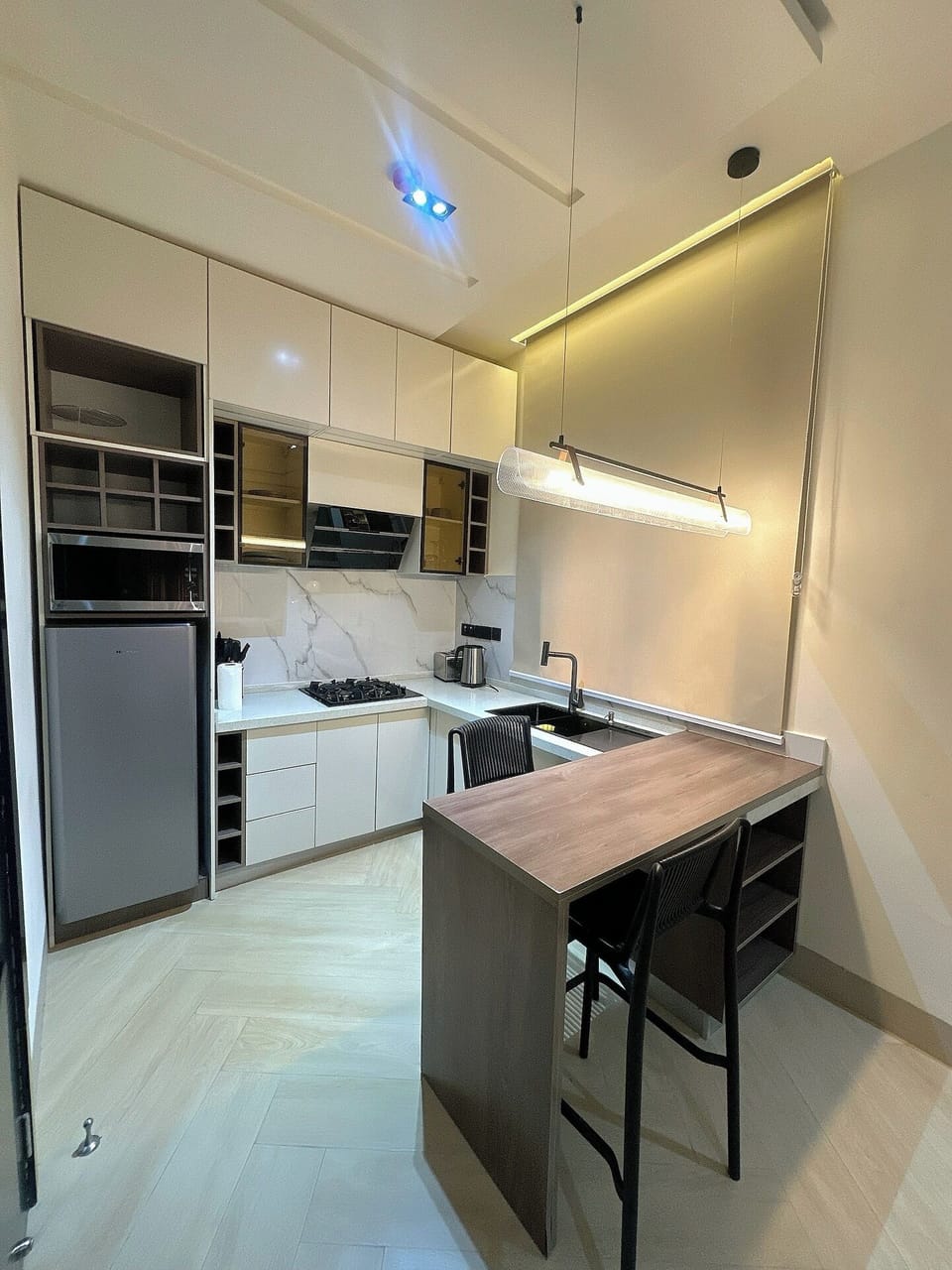 Family Apartment, Balcony, City View | Private kitchen | Fridge, microwave, oven, stovetop
