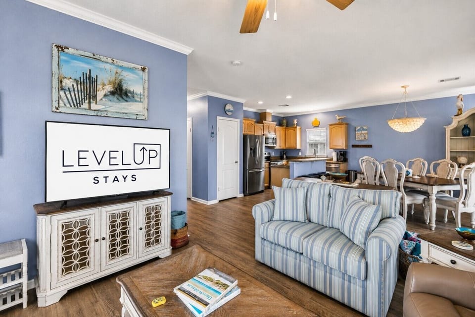Unwind after a beach day with movies, games, and family time