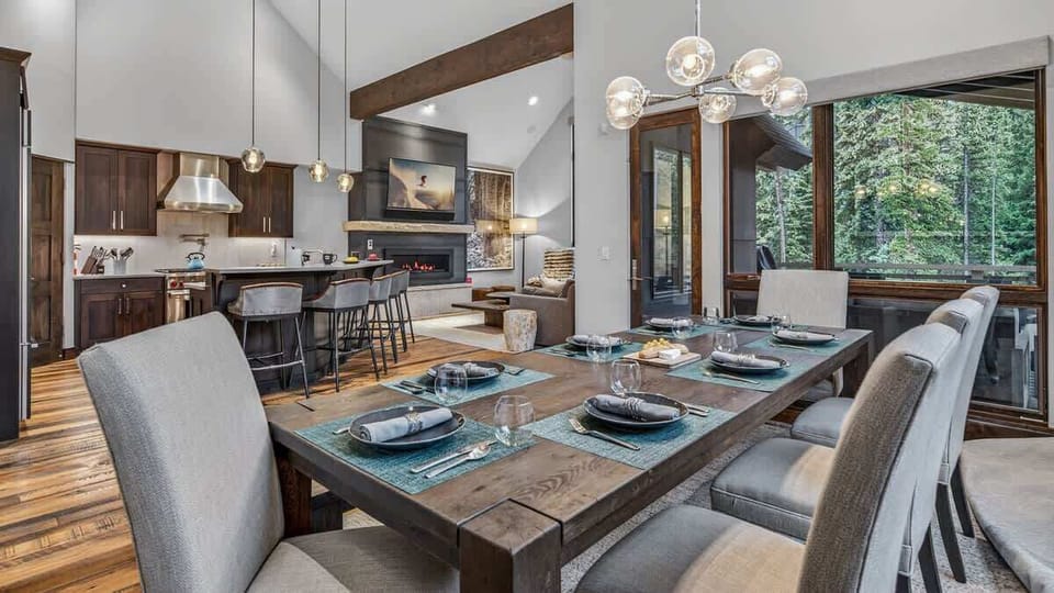 Dining room: Dining table with seating for 10, main floor