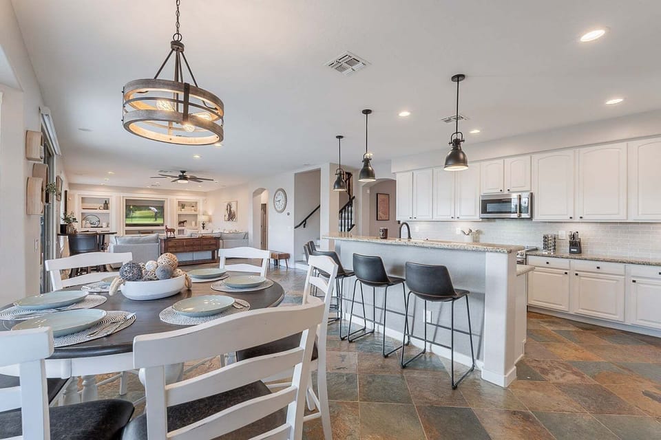 Open concept great room allows everyone to be included in the fun.