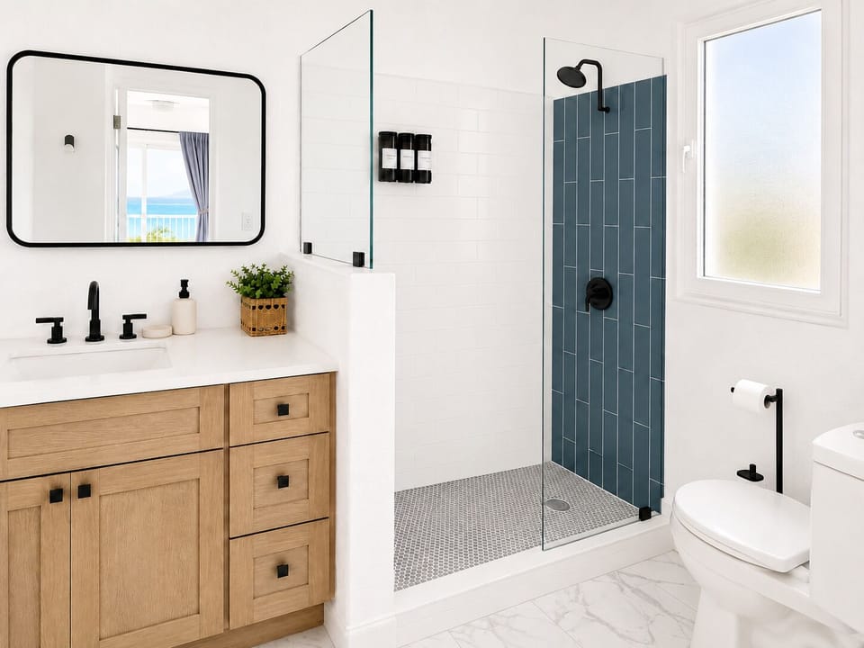 Main bedroom’s private bathroom with shower. 