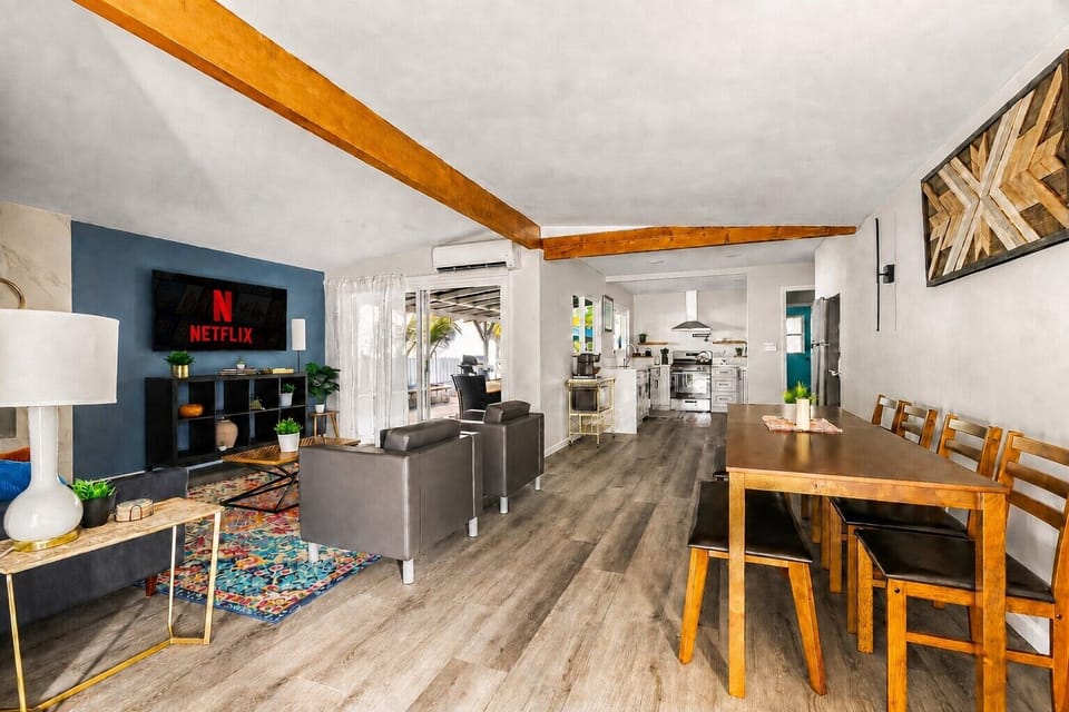 Open floor plan: living room, dining room, and chefs kitchen