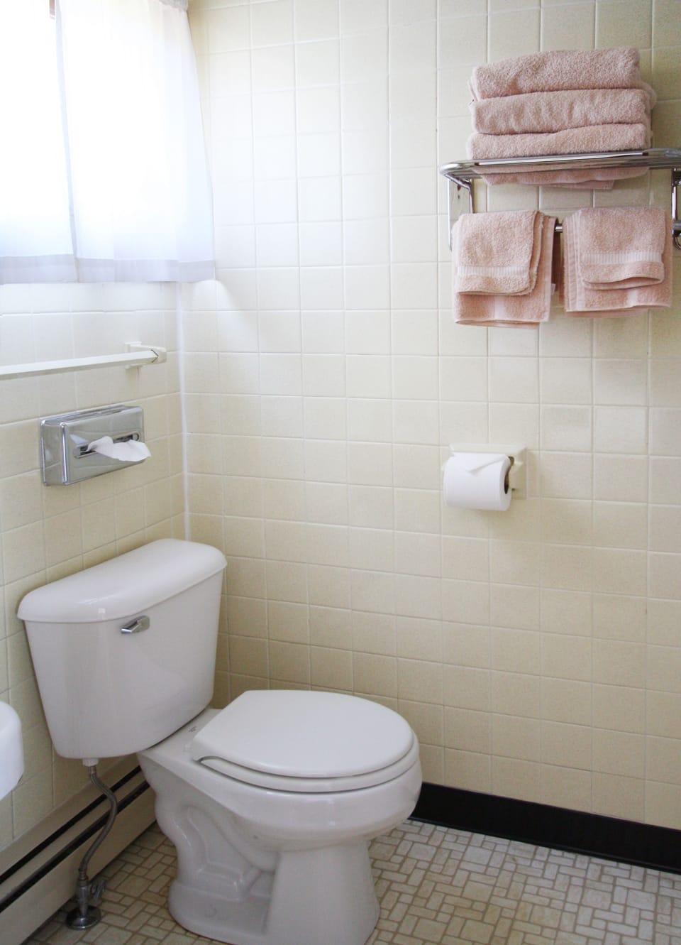 Combined shower/tub, free toiletries, hair dryer, towels
