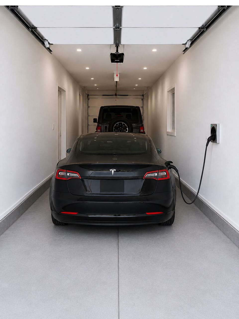 Two-car garage with EV charger and secure private parking.