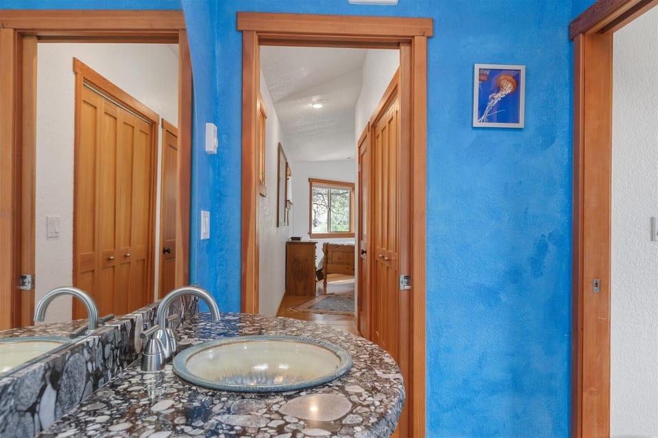 Queen main suite private bath with sunken tub and walk-in shower.
