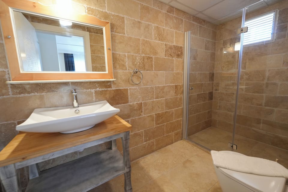 Shower, free toiletries, hair dryer, towels