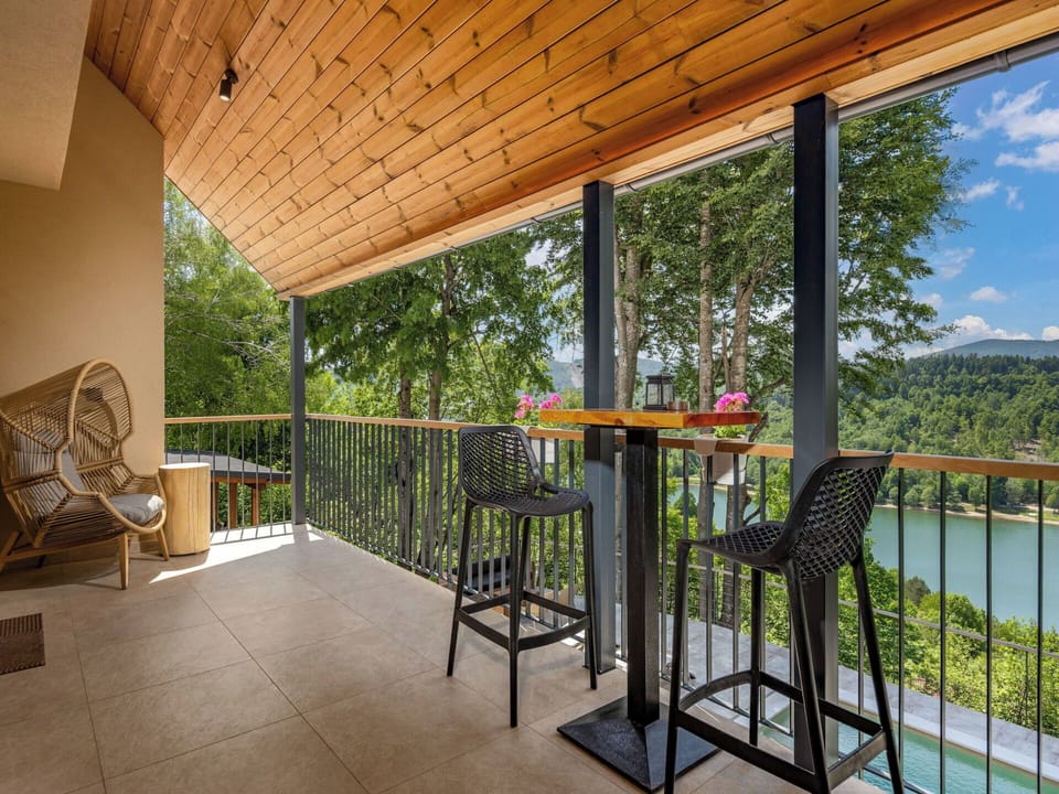 Wood, Furniture, Chair, Outdoor Furniture, Balcony, Porch, Deck, Outdoor Table, Shade, Wood Stain