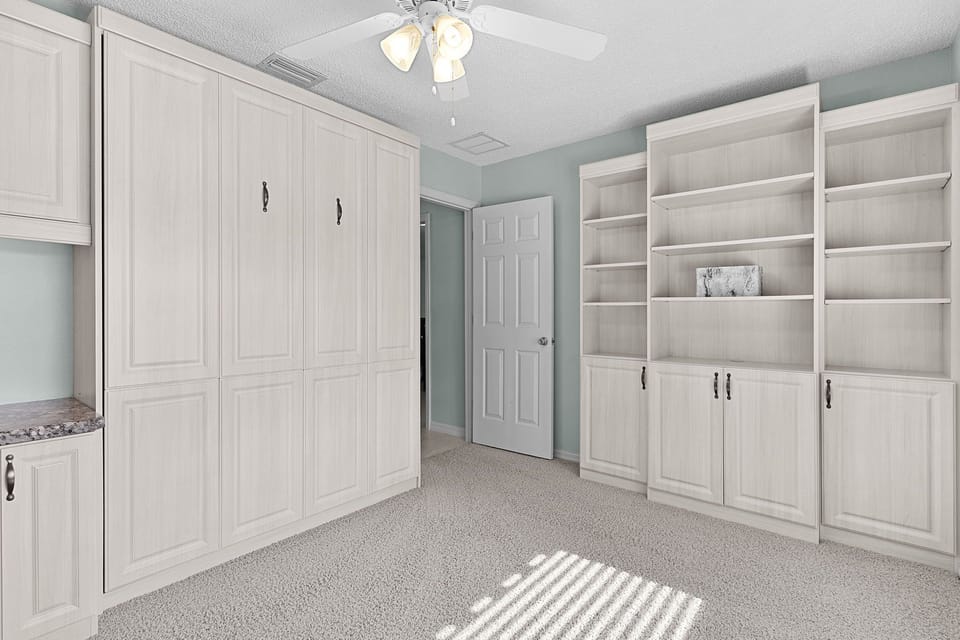 Bright, organized space with built-in shelving and abundant storage to keep your belongings tidy and accessible during your stay.