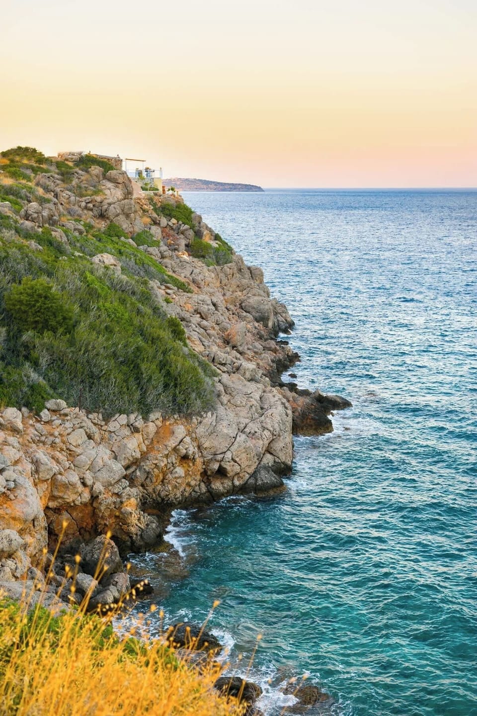 The coastline under a soft sky