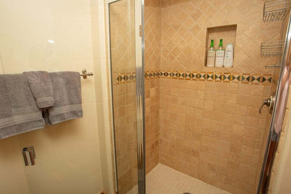 Guest bathroom with shower.