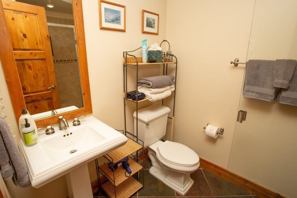 Guest bathroom with shower.