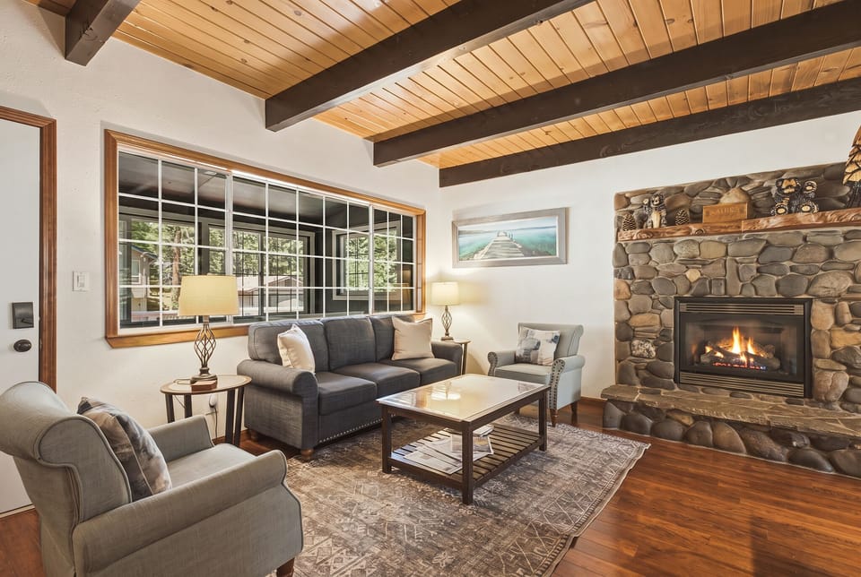 Living Room with Stone Fireplace