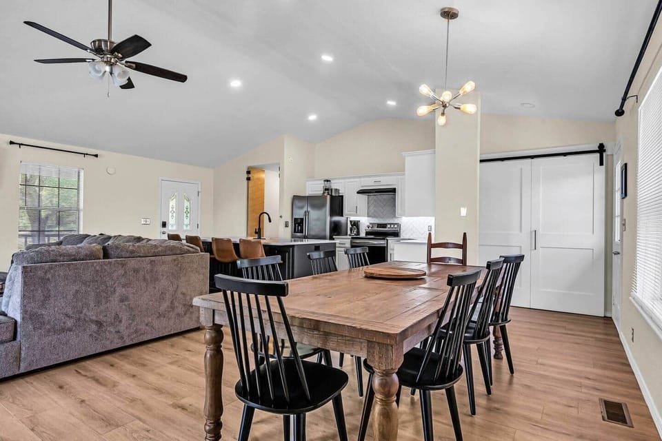Remodeled interior with large open area for gathering
