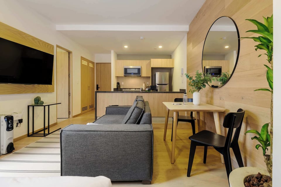 Spacious open-concept living and dining area.