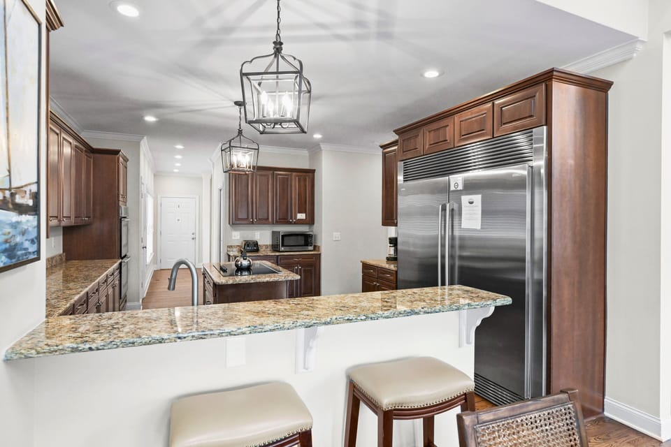 Kitchen with seating for two.