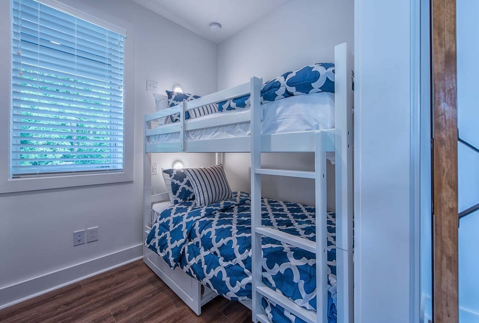 Lower Level bunk room with two sets of twin over twin bunks.