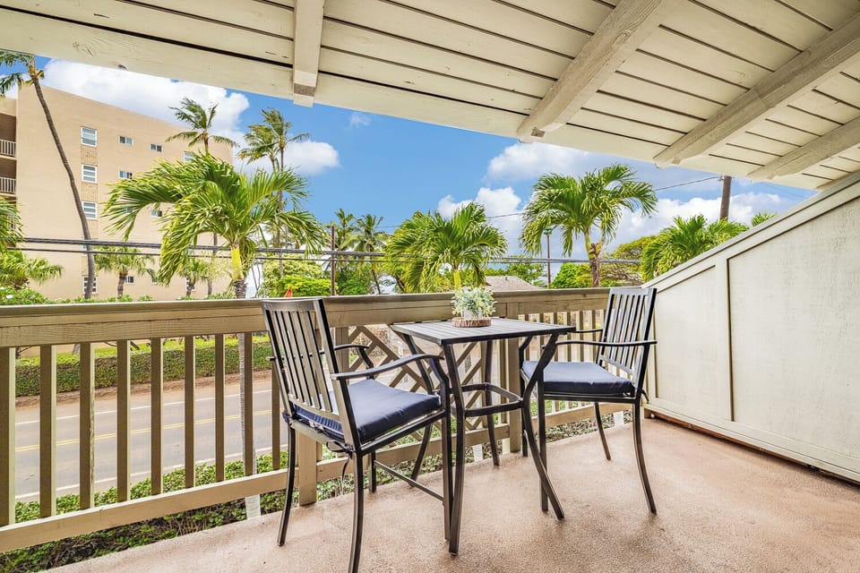 Enjoy your coffee with the birds, breeze, and a small ocean view just across the street.
