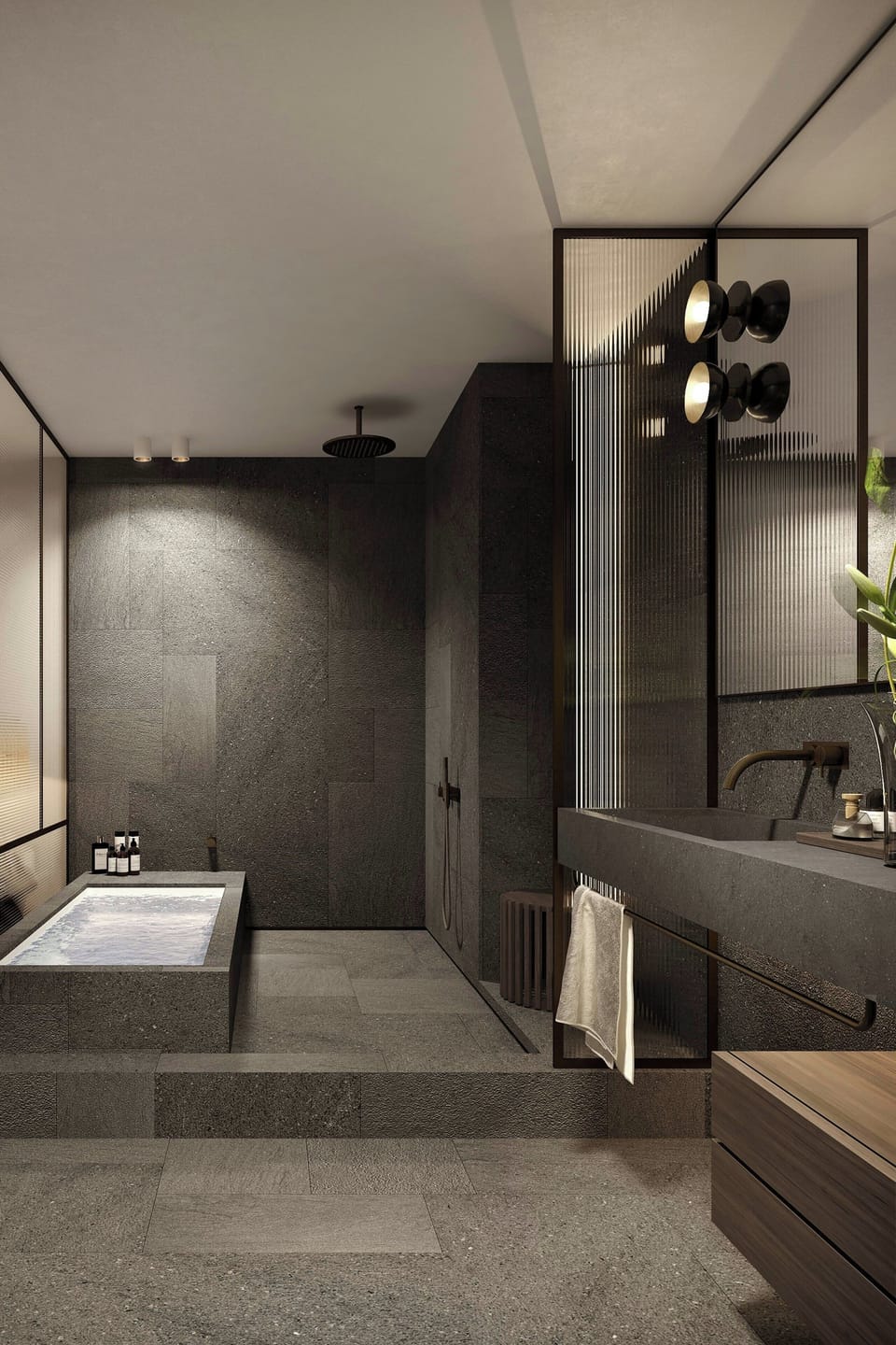 Rainfall showerhead, designer toiletries, hair dryer, bathrobes