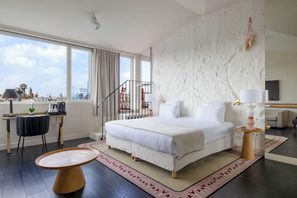 Privilege Room, Terrace, Eiffel Tower, with soft minibar, courtesy tray,Chromecast,digital press | Minibar, in-room safe, desk, blackout drapes
