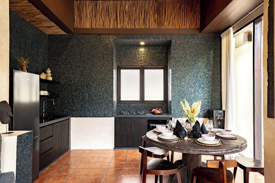 Deluxe Villa, 3 Bedrooms, Patio, Pool View | Private kitchen | Fridge, microwave, stovetop, electric kettle