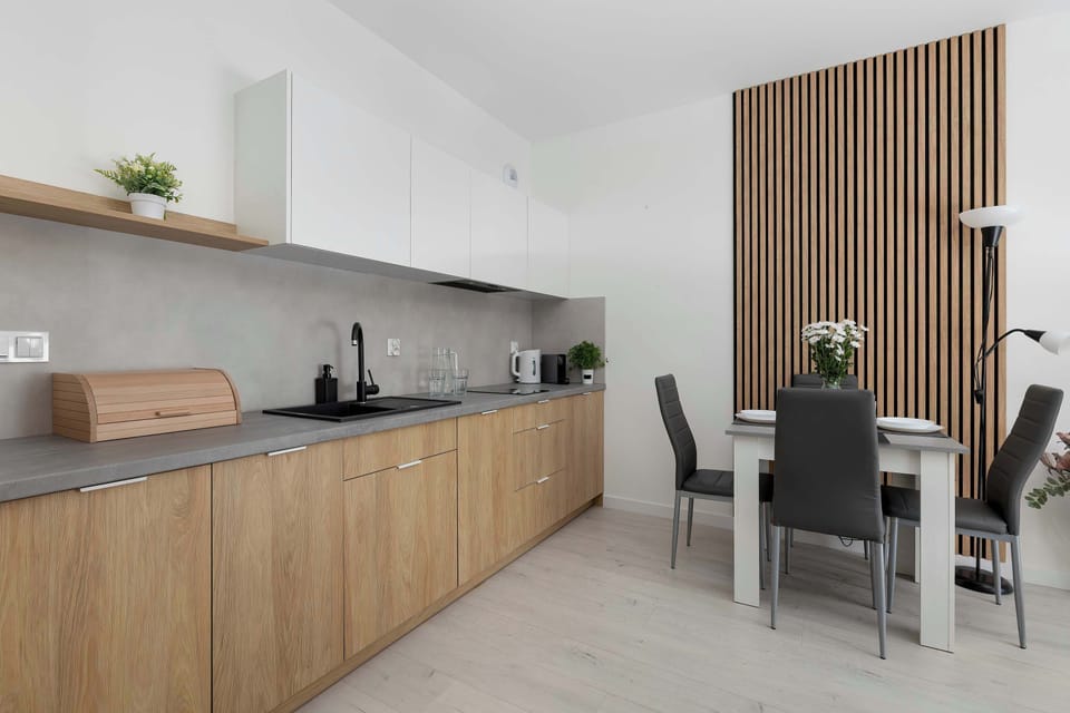 The fully equipped kitchenette includes everything you need for a home-cooked meal.