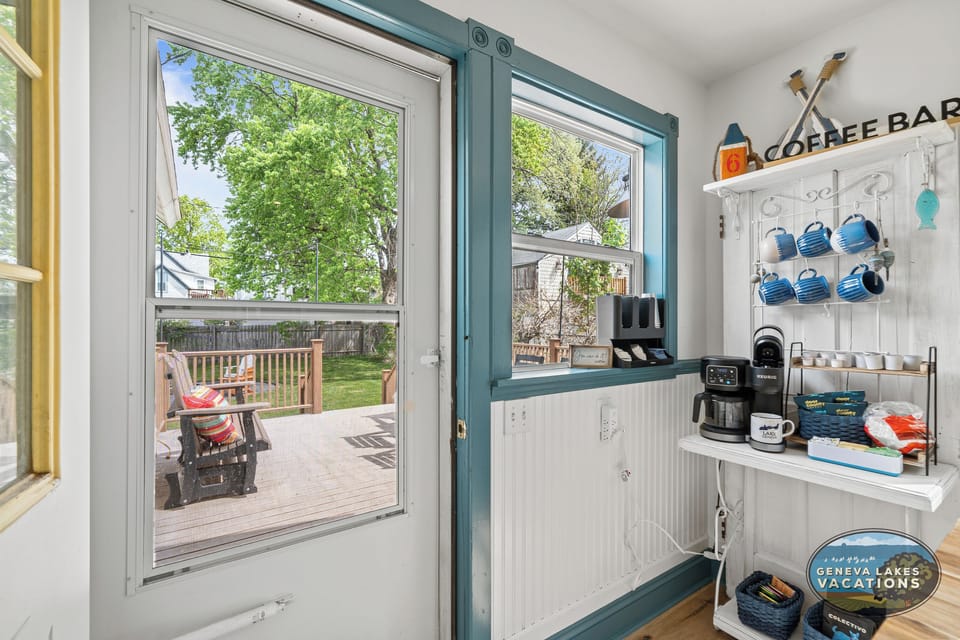 Coffee bar leading to back deck. Perfect spot for coffee!