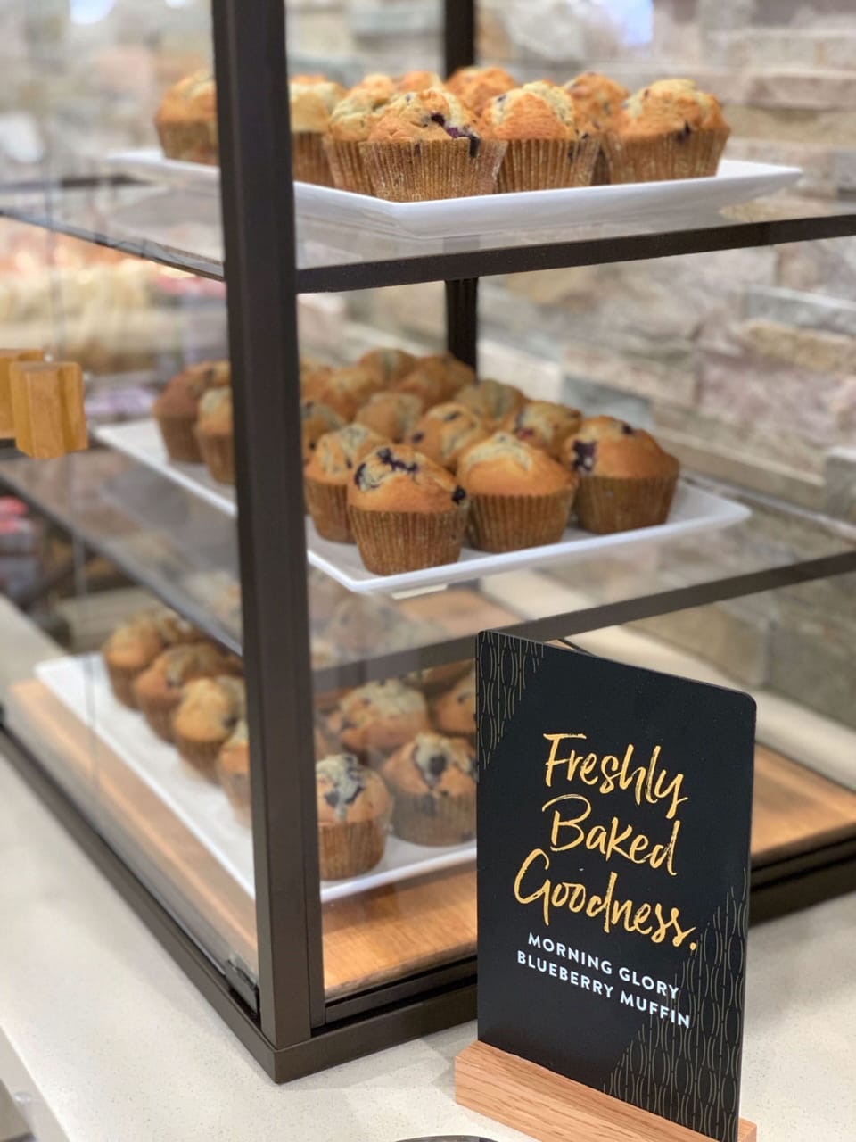 Freshly baked blueberry muffins at the daily breakfast bar.