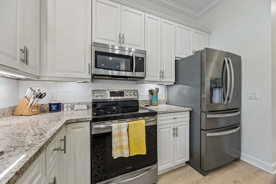 Electric, stainless steel appliances for our guests.