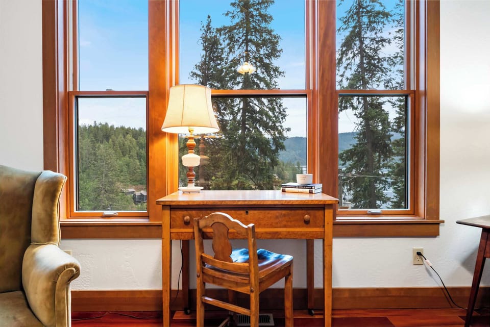 An inspiring workspace with lake views for writers, creatives, and remote professionals.
