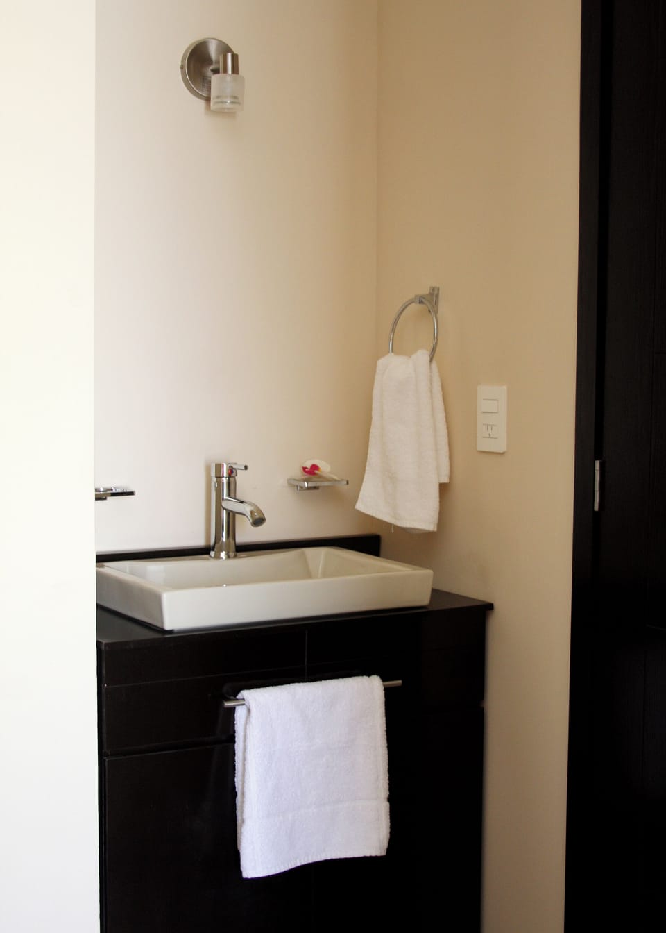 Shower, towels, soap, toilet paper