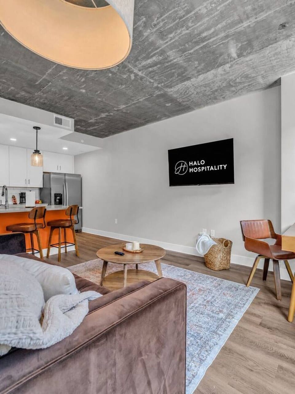 Living Room: Bright, stylish space with modern decor and a welcoming vibe—perfect for relaxation!