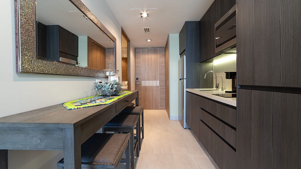 THe kitchenette with additional seating.