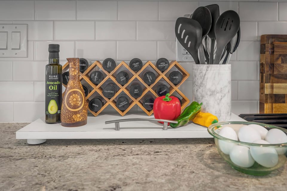 Prepare meals with ease in a kitchen designed for convenience.