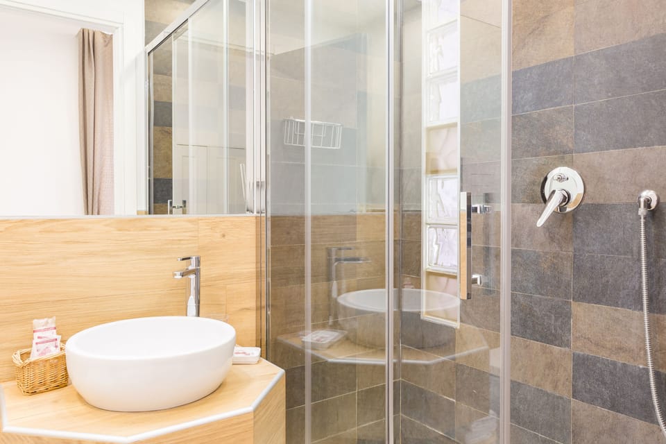 Shower, free toiletries, hair dryer, bidet