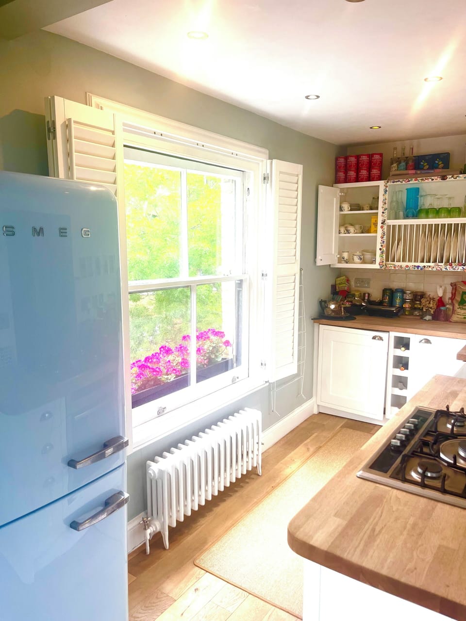 Kitchen + fridge (freezer compartment no access: shop downstairs sells ice!)