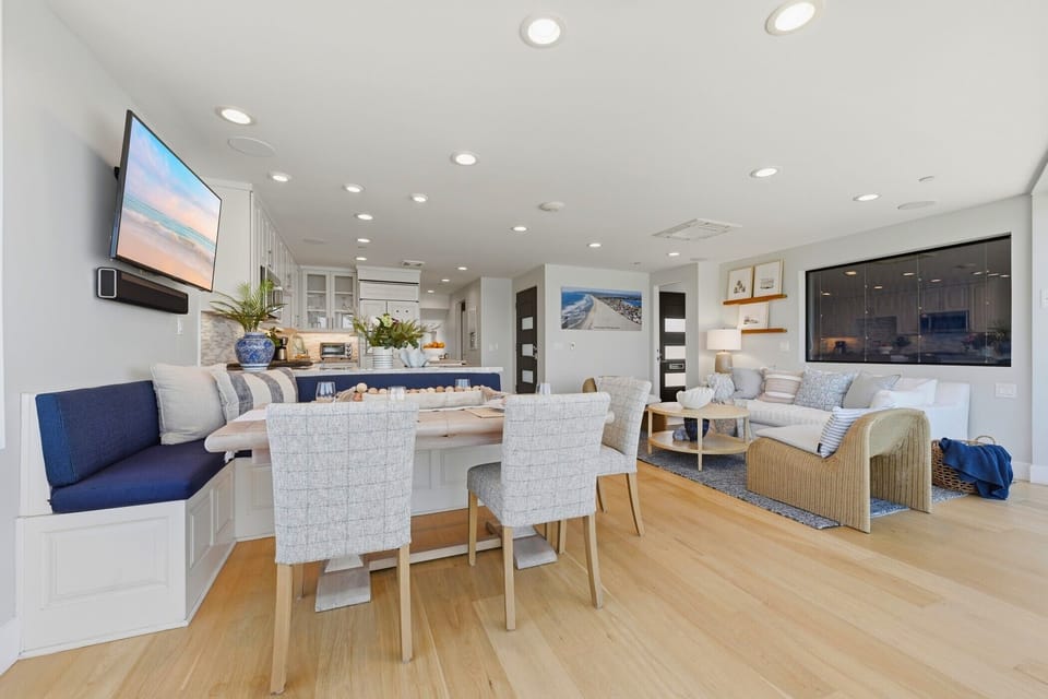 Bright, airy open-concept living with coastal style